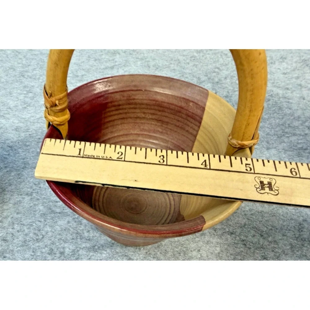 Vintage Bamboo Handle Pottery Baskets Made By Tennessee Potter